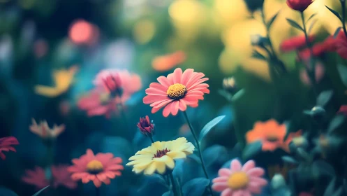 Blooming Gerbera Daisies in Garden Setting.