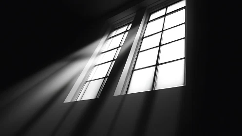 High-contrast window light casting dramatic interior beams.