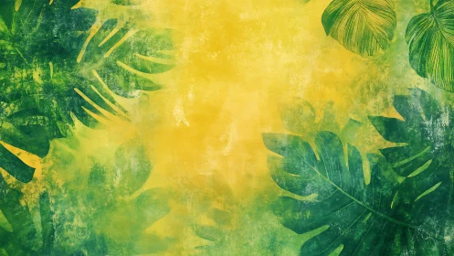 Tropical leaf abstraction over textured yellow green field.