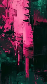 Vertical magenta strokes over dark teal abstract field.