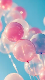 Pink Spheres Against Blue Sky with Bokeh Lights.