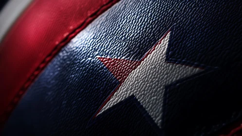 Macro star emblem on textured tricolor synthetic leather surface.