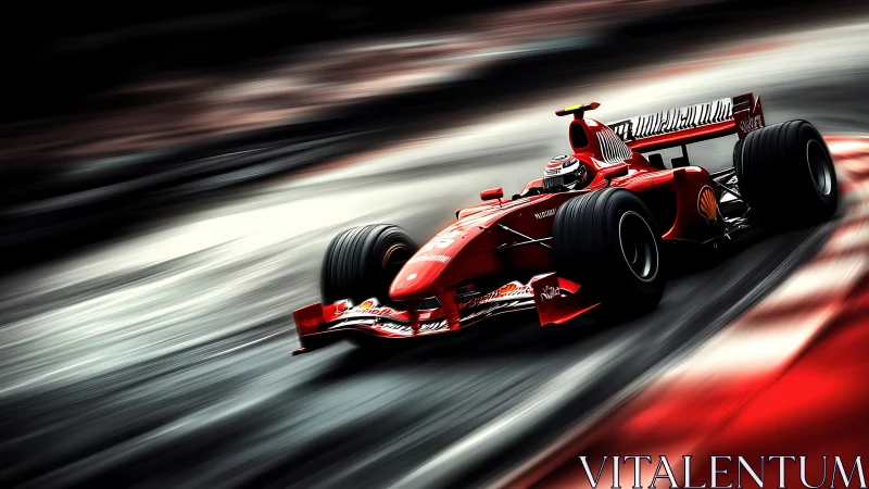 Dynamic photorealistic Formula car in high-speed cornering shot.