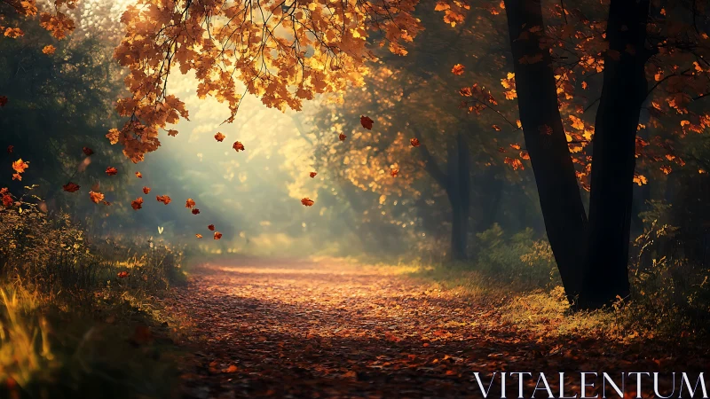 Golden Autumn Path Through Enchanted Woods.