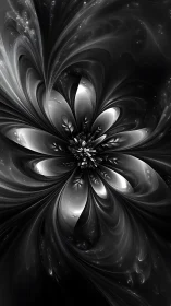 Monochrome fractal bloom with luminous petal distortions.