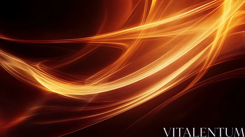 Abstract glowing golden light waves on dark background, digital art.