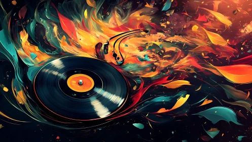 Vinyl dreams spin through swirling rivers of color and light.