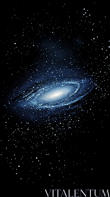 Spiral galaxy glows in dense star field against deep black