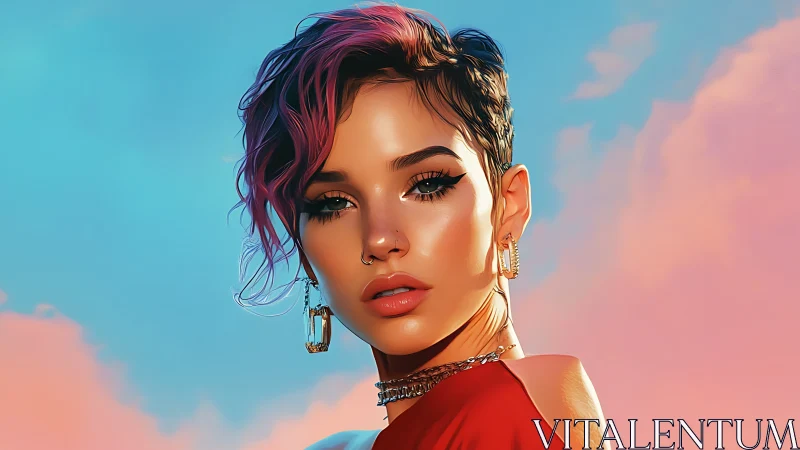 Sunset glam portrait with bold color and soft attitude.