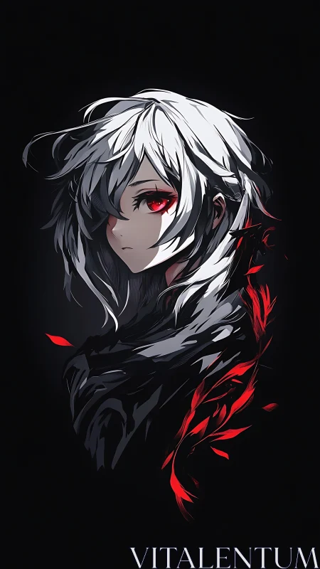 Monochrome anime profile with red spectral energy trail.