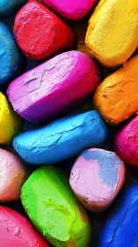 Stacked multicolor paint blobs show thick textured pigment