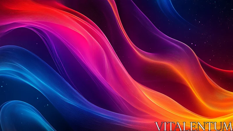 Radiant neon waveforms flow across a deep cosmic gradient field