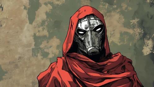 Mysterious masked wanderer wrapped in bold crimson robes.