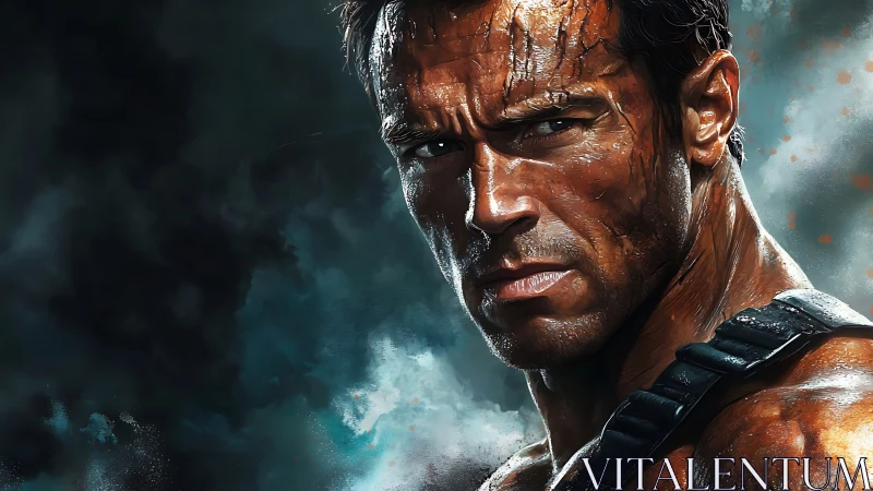 Battle-worn warrior meets the storm with steady resolve.