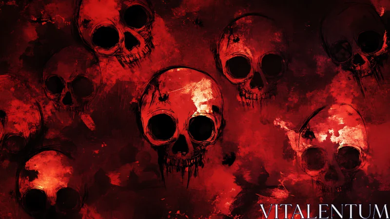 Crimson skulls drift through shadowy smoke with eerie calm