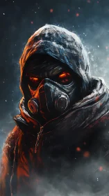 Ember-eyed wanderer stalks through the freezing fallout haze