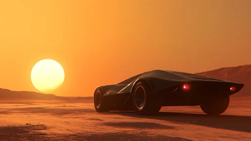 Solar-drenched future racer stalks a desert horizon.