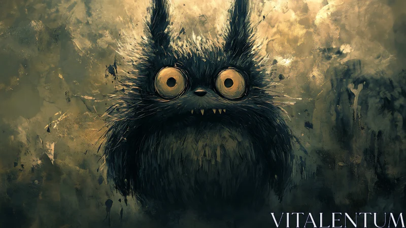 Wild-eyed furry creature glows in moody abstract dusk.