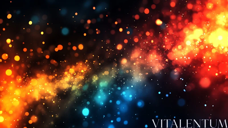 Colorful bokeh particles form radiant diagonal light stream