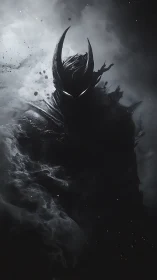 Shadowed horned wraith rises calmly from swirling smoke