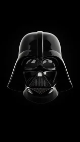Black helmeted mask is centered on a dark isolated background
