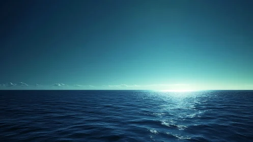 Endless blue ocean quietly meets a soft glowing horizon