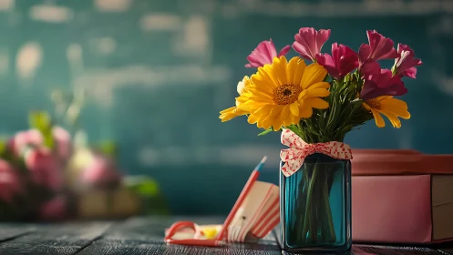 Colorful Gerbera Daisies Brightening a Peaceful Still Life.