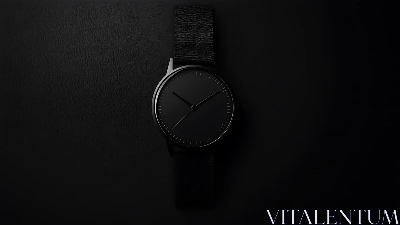 Minimalist black wristwatch in low-key product lighting study.