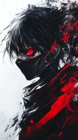 Red-eyed shadow wraith in splintered crimson motion.