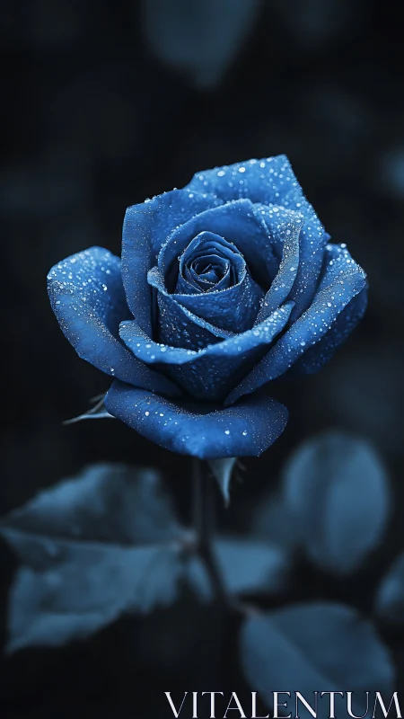 Blue Rose with Dew Droplets in Controlled Studio Setting