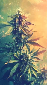 Cannabis inflorescence rendered in atmospheric bokeh lighting study