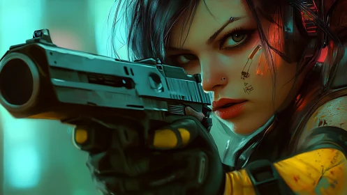 Cyberpunk sharpshooter locks target with neon intensity.