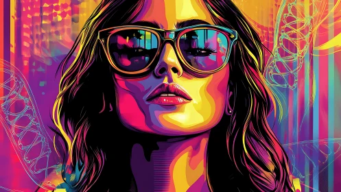 Stylized female portrait uses high-contrast neon color blocking