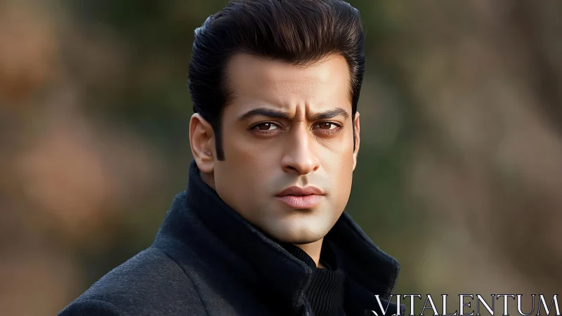 Thoughtful portrait in a crisp, cool outdoor silence.