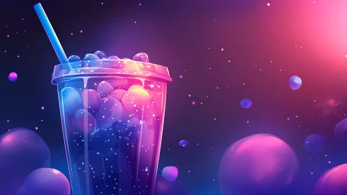 Beverage Cup with Illuminated Gradient and Floating Spheres