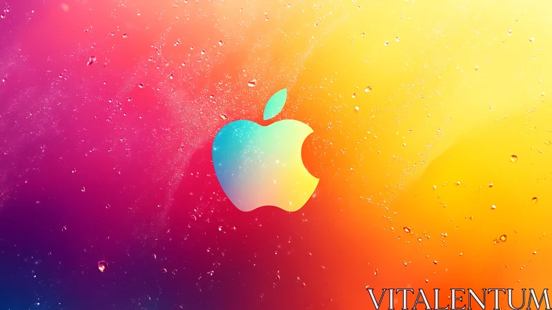 Minimal apple-shaped logo on multicolor gradient backdrop.