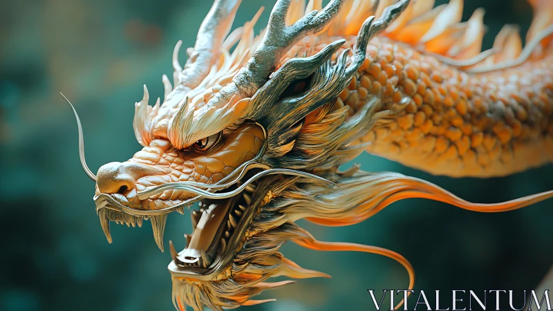 Coiled dragon head rendered in ultra-detailed 3D realism