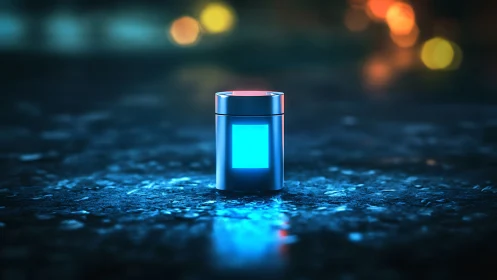 Lone neon canister humming on a rain-slick cyber street.