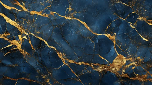Deep blue marble surface shows vivid fractured gold veins
