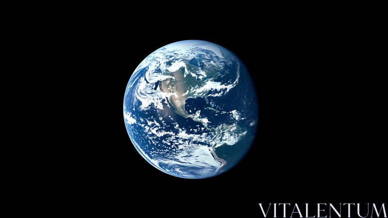 Earth viewed from space with visible Americas and oceans.
