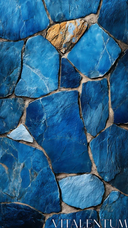 Bold blue stone mosaic wall celebrates one golden accent piece