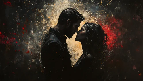 Silhouetted Figures in Intimate Contact, Dark Background.