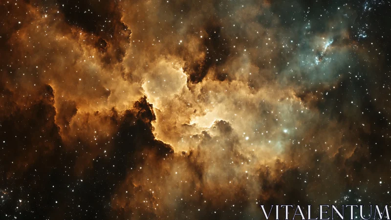 Fiery interstellar nebula clouds with dense starfield glow.