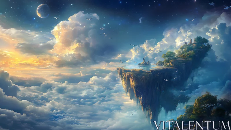 Sunrise stitches a floating sky kingdom between twin moons