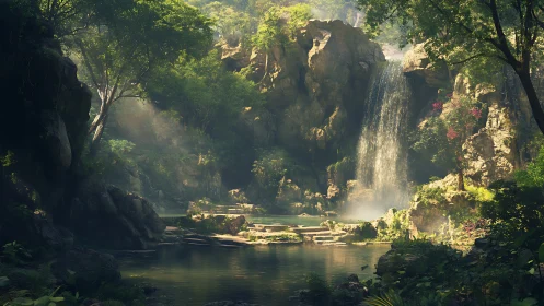 Hidden Waterfall Paradise in Verdant Canyon.