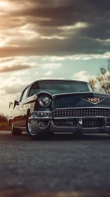 Low-angle chromatic study of vintage Cadillac under stormlight.