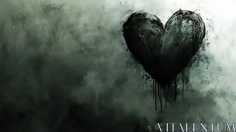 Dripping Black Heart Against Textured Sage Background