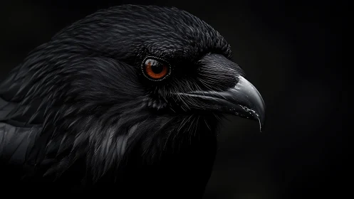 Intense Close-Up Portrait of a Raven in Dramatic Lighting.