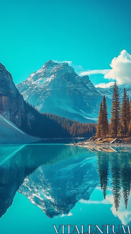 Crystal mountain lake mirrors snow peaks in peaceful silence