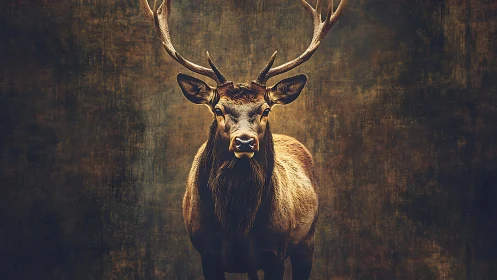 Noble stag standing quietly in warm golden woodland light.